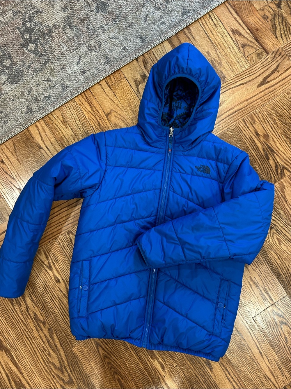 The North Face Kids Blue Reversible Hooded Puffer Jacket